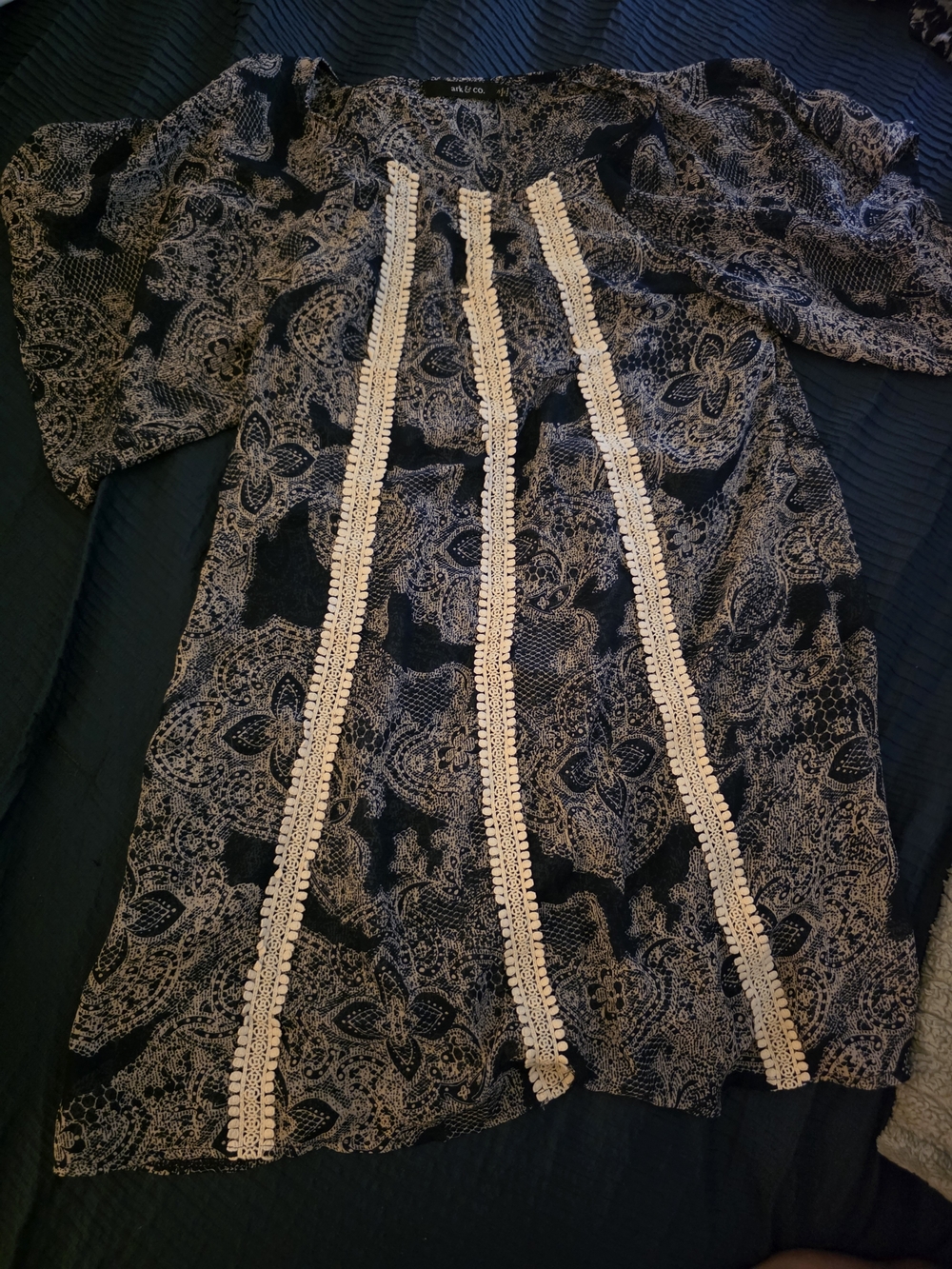 Ark & Co Navy Paisley Boho Dress with Lace Trim